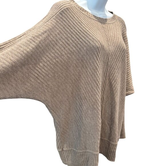 Worthington Ribbed Knit Oversized Sweater L Beige Dolman Sleeves Cozy Fall Vibes - Picture 3 of 7